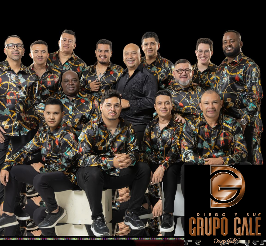 GRUPO GALE Band members posing in matching patterned shirts.